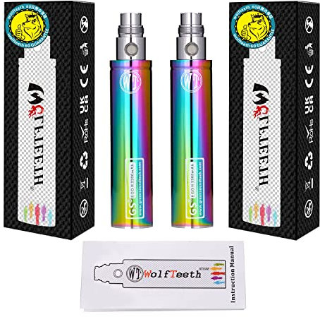 WOLFTEETH Genuine 2 Pack GS Ego II 2200mAh Huge Capacity Battery 510 E-Shisha E-Cigarette Lumia Edition(0ml Nicotine Free/Iridescence Twins 1176031 WT)