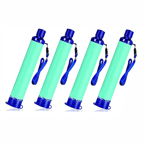 Filtre à eau Extérieur, Portable Filtration D'eau, Personnelle Paille équipement De Survie D'urgence Purificateur D'eau pour Camping Randonnée Escalade Sac à Dos bleu (4*Filtre à eau)
