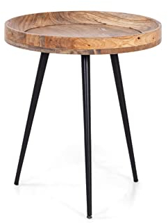 byLIVING Beistelltisch AVA/runder Couchtisch 45 cm/Massivholz Mango Natur hell-braun/Gestell Metall schwarz/D 45, H 50 cm