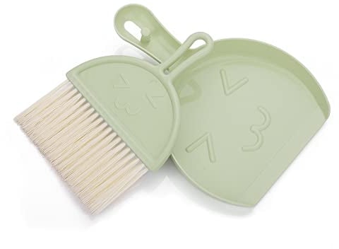 cobee Mini Escoba y Recogedor Juego, escoba pequeña y juego de limpieza de recogedor, juego de cepillo portátil para mesa de comedor, barredora de migas, recogedor para oficina (verde)
