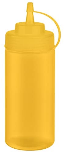 APS 93254 Quetschflasche, 6er Set Ø 7 cm, H: 20 cm, 490 ml Polyethylen, gelb mit Schraubdeckel mit Verschlusskappe Einfüllöffnung: Ø 5,5 cm