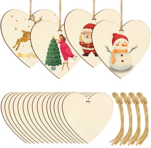 SPEACOUR 40 Stück Holzherzen Herz Anhänger Holzscheiben 8 cm Handgemachtes Holz Herzen Naturholz Holzherz Herzförmig Holzplatten Holzherz Deko für Hochzeit, Party, Jubiläum, Weihnachten, Geburtstag