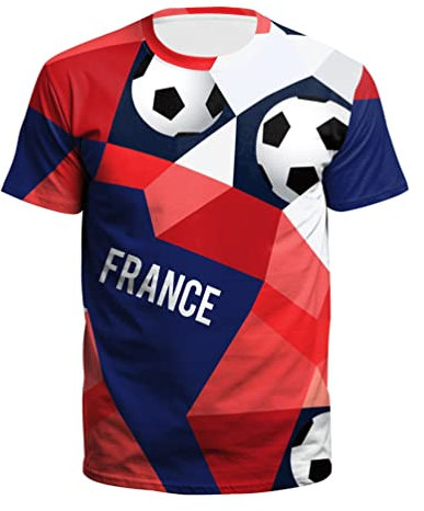 YuanDiann Qatar Coupe du Monde Football T-Shirt Fans Manche Courte Col Rond Loose Sport Casual Impression en 3D Drapeau National Respirant séchage Rapide Tee Maillot France 1# XL