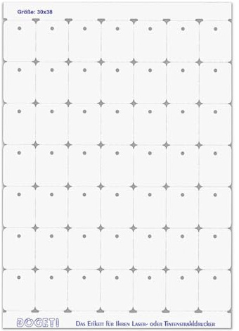 POKORNYS - 4.900 Bogeti Blattlaser Kartonetiketten (30 x 38 mm) auf DIN-A4 Bogen I Etiketten für Laserdrucker, Tintenstahldrucker uvm. I Preisschilder mit 3 mm Lochung für Sicherheitsfäden & Heftfäden