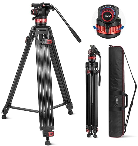 NEEWER Treppiede Video Pro 74 con Testa Fluida di Smorzamento Regolabile, Piastra QR in Metallo a Doppia Modalità , Pan 360° e Incli +90°/-75°, Max 10kg, TP75