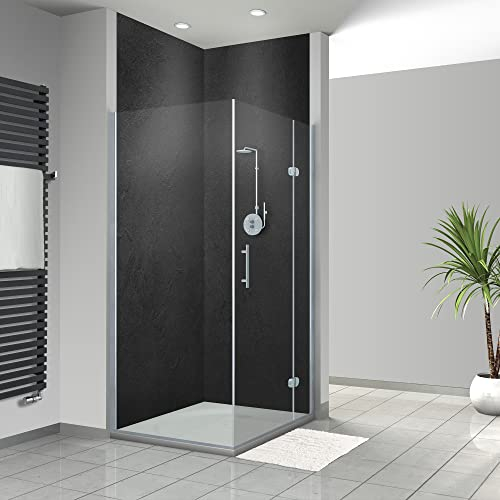 WANDFREUDE individuelle Duschrückwand Aluverbundplatte auf Maß (2 Stück - Schwarzer Stein - Seidenmatt) – Dusche Wandverkleidung Duschwandverkleidung Duschrückwände
