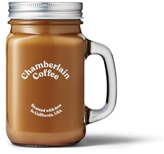Chamberlain Coffee Cold Brew Mason Jar - 16 Oz Square Jar Drinking Glass with Handle - Cold Brew, Iced Coffee & Matcha Mug