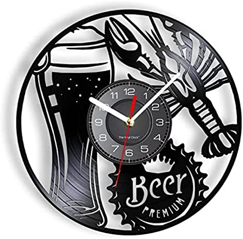 Vinyl Clock 30cm Beer Lobster Vinyl Record Wall Clock, Fish Beer Bottle Cap, Modern Design, Favorite Moment For Summer, Home, Bar, Pub, Kitchen