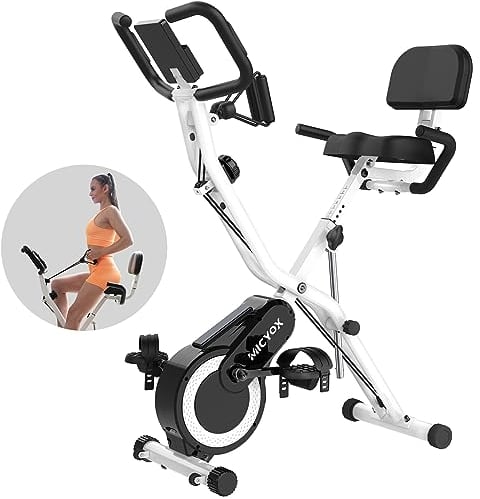 Heimtrainer Fahrrad Klappbar, Micyox MX711 Hometrainer Fahrrad mit Übergroßes Sitzkissen, Widerstandsbändern, Anzeigemonitor und Herzfrequenzsensor Fitnessbikes, Magnetisch