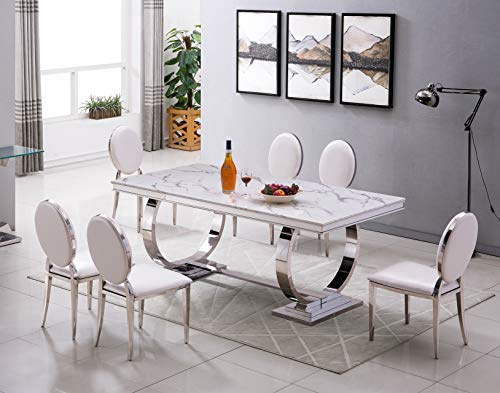 Bador Decoration Esstisch Silber Edelstahl Marmor Imitation Stein Design Tisch Esszimmer 160x90cm