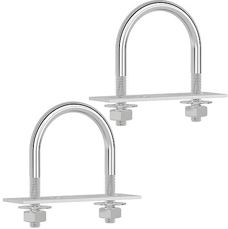 FOCMKEAS 2 Sets 304 Stainless Steel Round Bend U-Bolts 0.55(14mm) Inner Width 1.26(32mm) Length M6 with Nuts, Frame Plate, Washers, Accessories for Boat Trailer Axle Sailboat Trailer