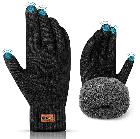 HIYATO Handschuhe herren, Verdickte Touchscreen Winterhandschuhe, Warme Strickhandschuhe mit Fleece Innenfutter für Damen und Herren (Schwarz)