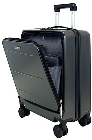 ESS COO - Valise Cabine Rigide en ABS à 4 roulettes pivotantes avec Un Compartiment pour Ordinateur Portable et sécurisé avec Une Serrure TSA intégré (avec Poche Frontale, Noir Anthracite)