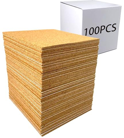 Hosawtek Lot de 100 sous-verres carrés auto-adhésifs en liège pour loisirs créatifs, découpe de papier, planche à dessin, protection du fond pour dessous de verre en bois et verre, tasse en céramique,