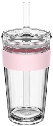 KeepCup Cold Cup - Longplay Double Wall Glass Ice Coffee Tumbler with Lid and Straw - 16oz (454ml) - Pashmak