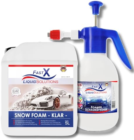 Snow Foam Auto-Reinigungsschaum Aktivschaum im Set mit Pump Sprüher und ohne: pH-Neutral, Lack- & Folien-Schutz in Pink, Blau, Klar – Intensive Pflege & Vorwäsche (Klar, 5 Liter inkl. Schaumpistole)