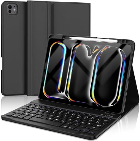 FOGARI Hülle Tastatur für iPad Pro 11 Zoll M4 2024, QWERTZ Deutsches Tastatur Magnetische Kabelloser Bluetooth Abnehmbar für iPad Pro 11 M4 (A2836/A2837/A3006), Schwarz