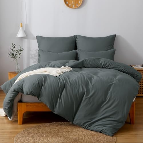 TOCOMOA Bettwäsche 200x200 3teilig Anthrazit, Mikrofaser Bettwäsche-Sets ÖKO-TEX Zertifiziert, Bettbezug und 2 Kissenbezug 80x80cm mit Reißverschluss Weich und Bügelfrei