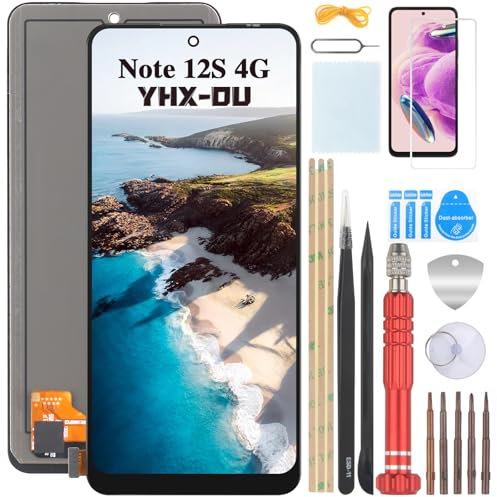 YHX-OU Pantalla Negra de 6,43 Pulgadas para Xiaomi Redmi Note 12S 4G LCD Pantalla Táctil de Repuesto de Cristal con Herramientas + 1 Pieza de Protector de Pantalla