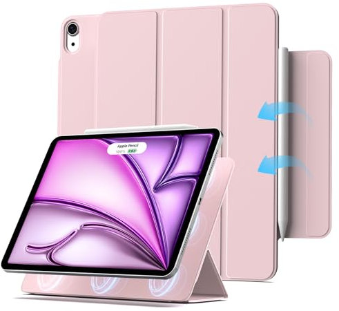 ZKTUYU Magnetisch Hülle für iPad Air 11 Zoll M3/M2 (2025/2024), iPad Air 5/4 (10,9-Zoll, Modell 2022/2020, 5./4. Generation), Magnetisch Befestigung, Schlank Case, unterstützt Pencil Pro/USB-C, Rosa