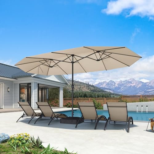 PURPLE LEAF Grand Parasol de Jardin Extérieur avec Pied 4,55 x 2,7 x 2,4 m, Parasol Rectangulaire Double Face à Manivelle Aluminium avec 12 Arêtes pour Balcon, Terrasse, Patio, Beige