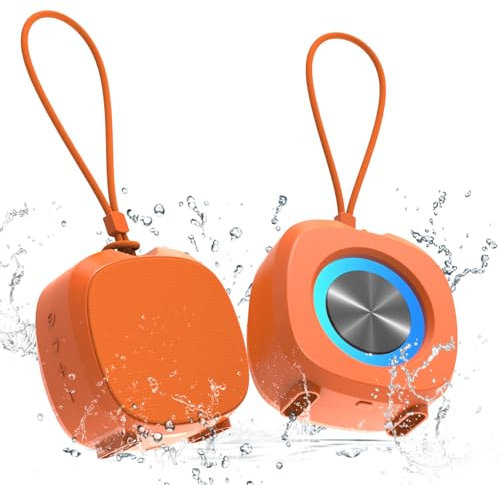 TWS Bluetooth Speaker Clear Loud Stereo Sound Portable Wireless Speaker with Lights IPX5 Waterproof Speakers BT5.3 Small Speakers Long Playtime for Home/Party/Outdoor/Beach Electronic Gadgets (Orange)