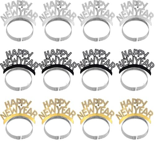 XIHIRCD 12 Stück Frohes Neues Jahr-Stirnband-Tiara, Silvester-Partygeschenke 2025 Silvester-Cosplay-Stirnband Frohes Neues Jahr-Kopfschmuck für Erwachsene Kinder (3 Farben)