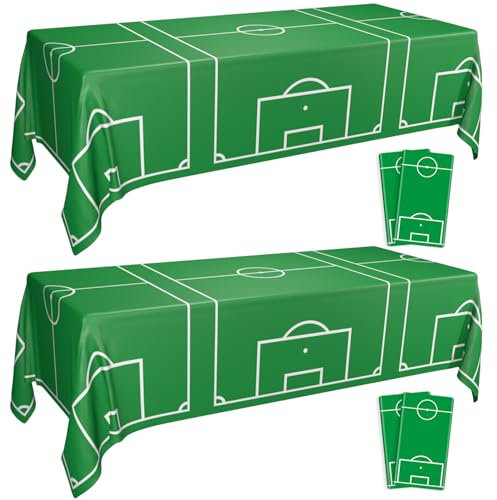 4 Pack Fußball-Tischdecken, rechteckige grüne Fußballfeld-Tischdecke für Kinder Sport Party Supplies, 130 x 220 cm