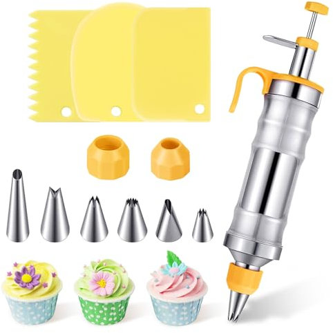 Tortenspritze, Sahnespritze Edelstahl 12-Teiliges Set, 400ml Profi Tortenspritze mit 6 Tüllen, Backspritze Wiederverwendbar für Cupcakes,Torten Dekorieren