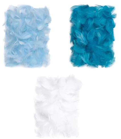 Netuno 450 Stück Deko Federn Blau Türkis Weiß BLUE TURQUOISE WHITE 30g Flaumfedern Schmuckfedern Vogelfedern Bastelfedern Natur für DIY Basteln Dekoration Ostern Weihnachten Dekofigur