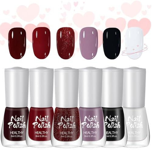 Nail Polish Set -6 Colors Purple Black White Red Nail Varnish - Long Lasting Quick Dry Nail Polish - Non-Toxic Nail Varnish Set - High Glossy Nail Paint Gift For Women Manicure DIY
