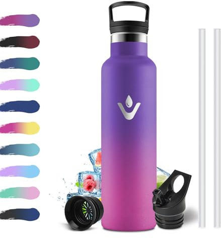Trinkflasche Edelstahl 750ml, Thermosflasche BPA-Frei, Auslaufsichere Isolierflasche Doppelwandig, Wasserflasche Kohlensaeure Geeignet, Isolierflasche für Fitness, Schule, Outdoor, Erwachsener