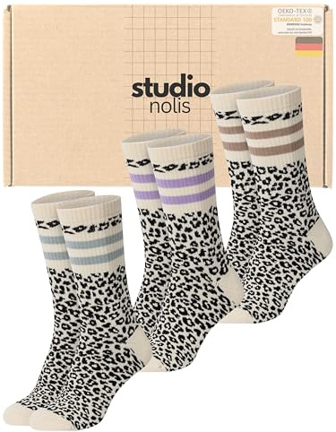 Studio Nolis Tennissocken All Leo 3er Set OekoTex100 Baumwolle Leopard | Crew Socks Streifen Leopardenmuster Baumwollsocken
