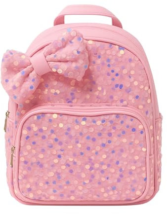 minimutz Kinderrucksack Glitzer Pailletten Mädchen, Kinder Prinzessinnenrucksack, Freizeitrucksack Kindergarten Kita mit Vordertasche, Schleie rosa