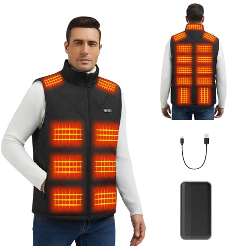 Heizweste Damen Herren mit Akku, Beheizte Weste mit 21 Heizbereichen & 20000mAh Powerbank, Heizjacke mit 3 Temperaturstufen, Waschbare Heizweste mit Graphene-Heizelementen, Winter Weste Outdoor (L)