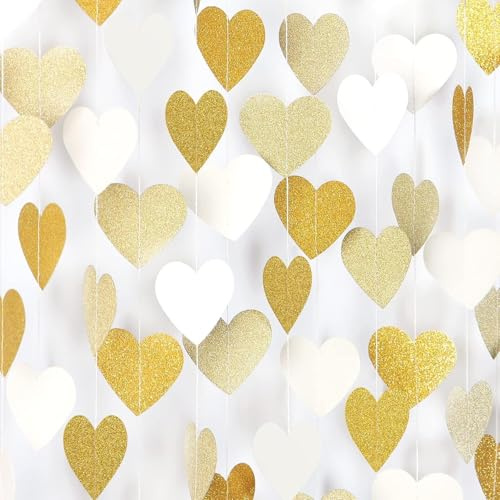 Weißes Gold Liebe Herz Girlande 26Ft rustikale Hochzeit hängende Dekoration Streamer Banner, Braut Dusche Verlobung Valentine Party Dekor
