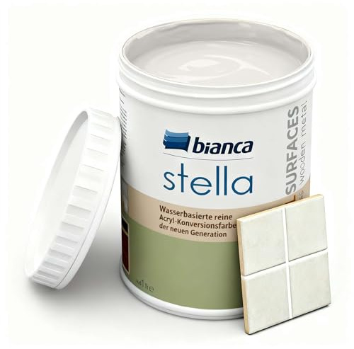 Bianca Stella Fliesenfarbe Ohne Schleifen - Wasserbasierter Parfümierter Fliesenlack für Badezimmer, Küche, Bodenfliesen, Wandfliesen - Sahara, Glänzend, Kratzfest, Hochdeckend, 1000ml