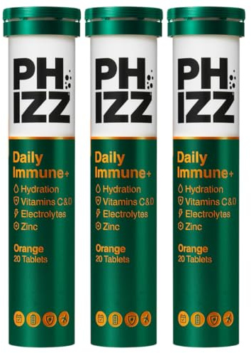Phizz Daily Immune+ Orange Hydration, Immunity, Electrolytes & Vitamins Effervescent Electrolyte Tablets - 60 Tablets
