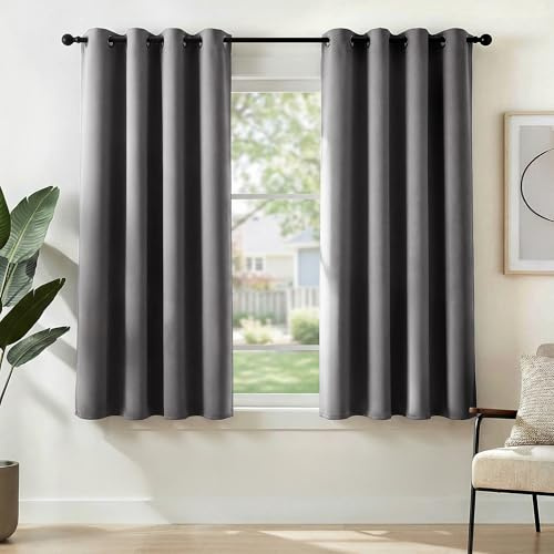 Deconovo Blickdichter Thermovorhang mit Ösen Thermovorhang kurz Hellgrau | 2er Set, H145 x B140 cm, Ösengardinen für Wohnzimmer und Schlafzimmer, Verdunkelnde Gardinen, Wärmeisolierend，UV-schutz