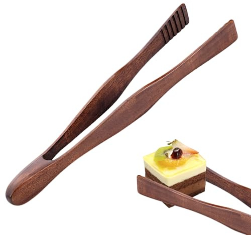 Wooden Food Tongs, 26.5cm Kitchen Tongs for Cooking, Salad & Serving - Natural Brown, 6.5cm Width