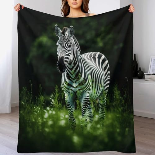 Zebra Decke Wohndecke Warm & Kuschelig, Überwurf Ideal Für Draußen, Camping, Couch, Bett, Reisen – Wolldecke 100×130cm