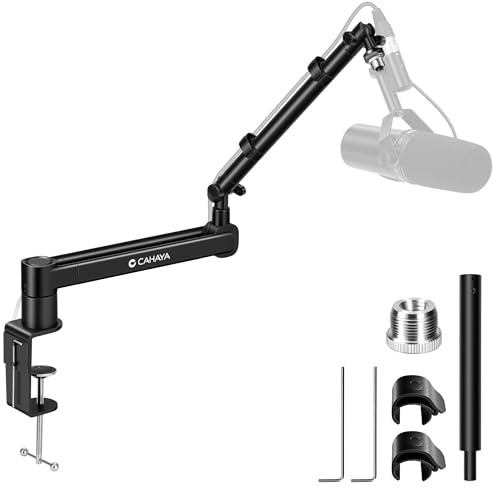 CAHAYA Microphone Arm Low Profile Mic Stand Desk Mount Adapter Boom Arm | Supports 2.5kg with 3/8 & 5/8 Adapters Cable Storage Tray for Shure SM7B Blue Yeti FIFINE AM8 HyperX QuadCast