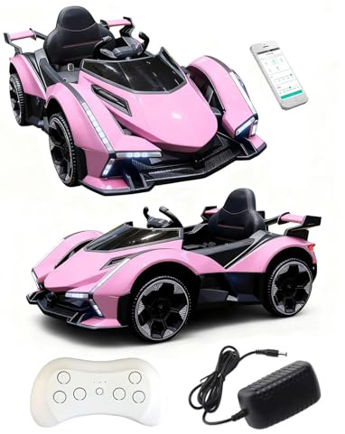 12V Kids Electric Ride On Car, Kids Electric Remote Control Car, Horn, LED Lights, MP3 Music, 4 Motors, Suspension, USB, EVA Wheels, Leather Seat, Bluetooth, Pink