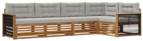 vidaXL Outdoor-Sofagarnitur mit Kissen 5 pcs Natürlich und Hellgrau, Patio Lounge, modernes Sofa für draußen, wetterfestes Gartenmöbel, bequemes Terrassen-Set
