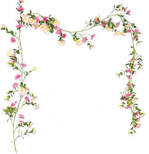 CutitiUU 210cm Artificial Daisy and Sunflower Vine,UV-Resistant Fake Hanging Plants,Hanging Vine Garland Artificial Flowers,for Wedding Wall Badroom Ceremony Home Wedding Decoration (Magenta)