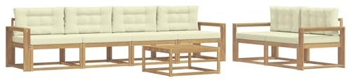 vidaXL Outdoor-Sofagarnitur mit Kissen 6 pcs Weiß und Creme, Gartenmöbel, modernes Outdoor-Sofa Set, modulare Sitzgelegenheiten, Loungemöbel für deinen Garten