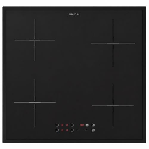 Oranier Induktionskochfeld 60 cm Glaskeramik Matt mit umlaufenden Kochfeldrahmen schwarz - Kochfeld Induktion autark mit Topfgrößenerkennung, Touch Control, Booster, 4 Kochzonen & roter LED Anzeige