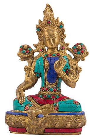 Royal Tibetan Buddhist Goddess Tara | for Health, Happiness, Wealth at Home and Office | Stone Work on Brass