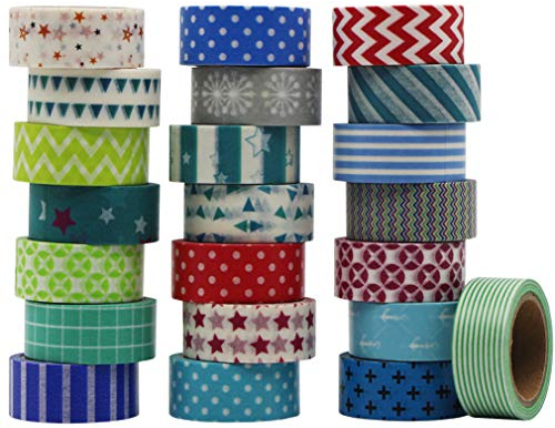 Gouert Washi Tape Set, 22 Rollen Klebeband Verschiedene Designs Dekoband Masking Tape für DIY Deko Scrapbooking, 15mm X 5M/Rolle