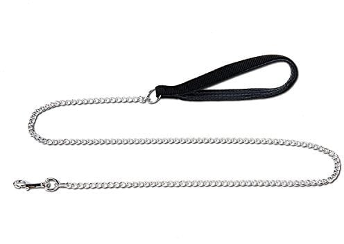 PETTOM Metal Dog Lead Anti Chew, 1.2M/4FT Heavy Duty Dog Chain Lead with Nylon Soft Padded Handle for Small Medium Large Dogs (2MM)